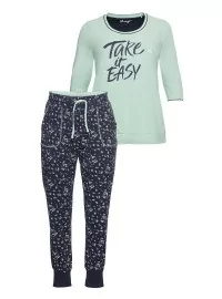 Kontrastingų spalvų Sheego pižama su ilgomis kelnėmis