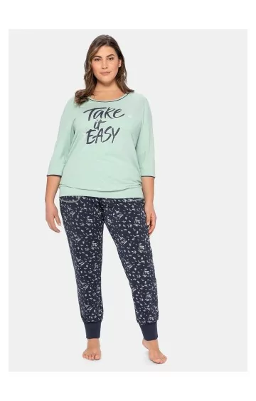 Kontrastingų spalvų Sheego pižama su ilgomis kelnėmis