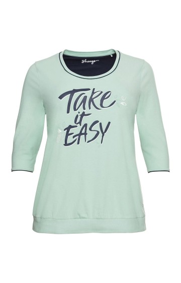 Kontrastingų spalvų Sheego pižama su ilgomis kelnėmis