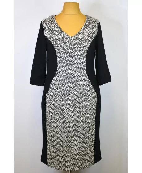 Sheego trikotažo suknelė su grafinio rašto intarpu priekyje