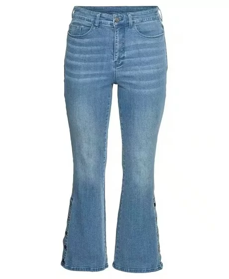 Platėjantys Sheego džinsai su dekoratyviais skeltukais