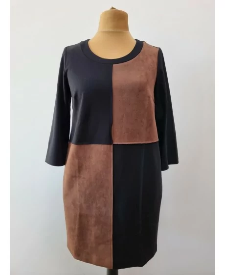 AMY VERMONT džersio suknelė su kišenėm ir odos imitacijos